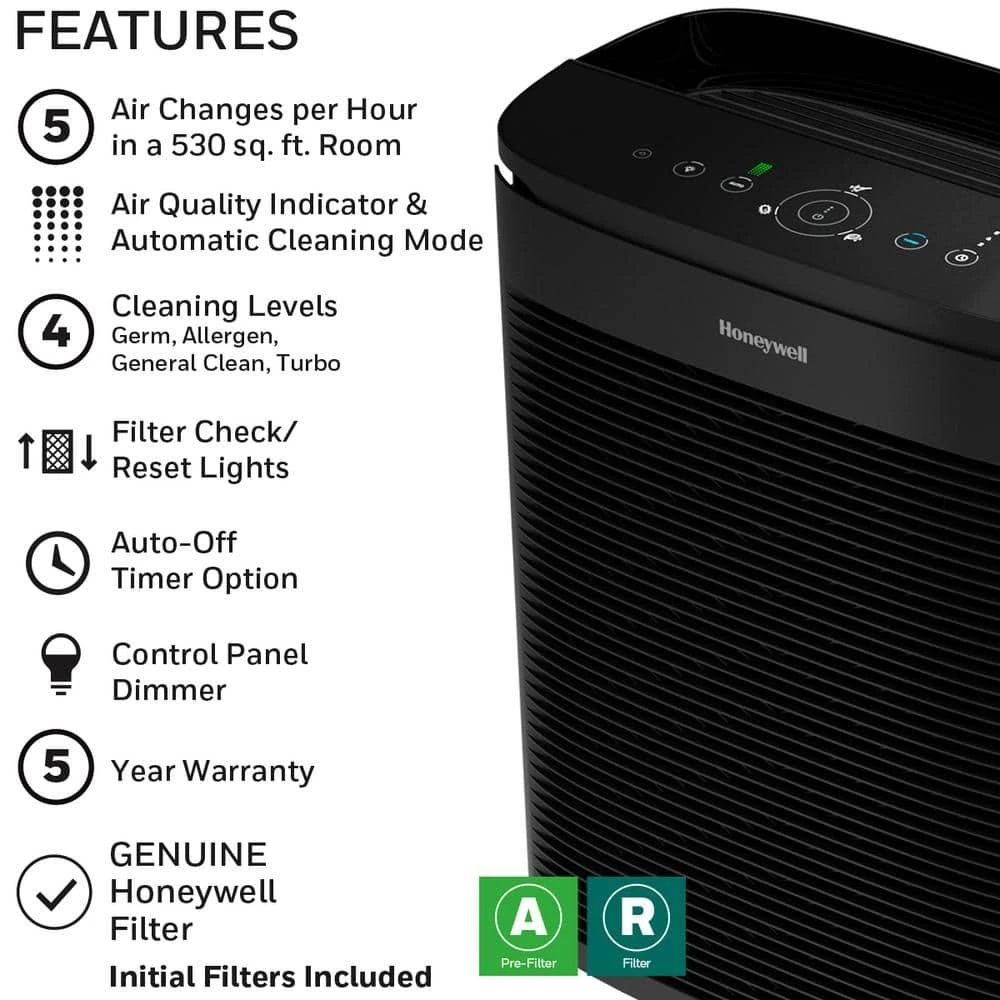 Honeywell PowerPlus HEPA Air Purifier, Extra-Large Room (530 sq. ft.) Black 3 Honeywell PowerPlus HEPA Air Purifier, Extra-Large Room (530 sq. ft.) Black - Image 2