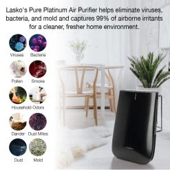 Lasko Pure Platinum Slim Profile Air Purifier with HEPA-Type Filtration and Auto Clean -Air Quality Shop blacks lasko air purifiers hf25630 31 1000