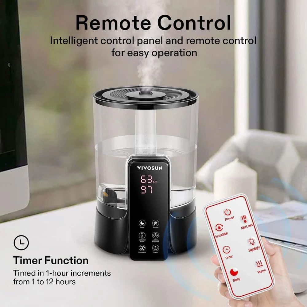 VIVOSUN 1.58 Gallon Cool and Warm Mist Ultrasonic Humidifier with Essential Oil Box and Remote Control up to 430 sq. ft. 7 VIVOSUN 1.58 Gallon Cool and Warm Mist Ultrasonic Humidifier with Essential Oil Box and Remote Control up to 430 sq. ft. - Image 5
