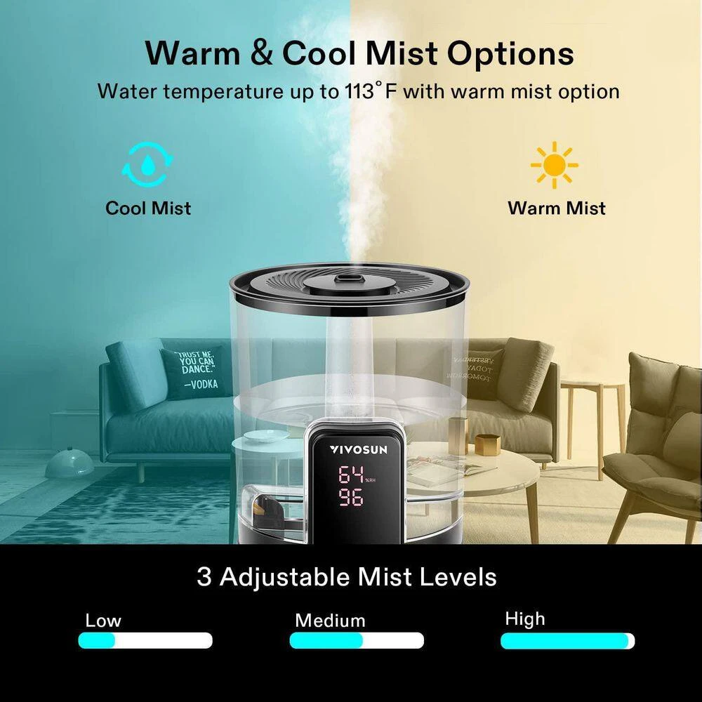 VIVOSUN 1.58 Gallon Cool and Warm Mist Ultrasonic Humidifier with Essential Oil Box and Remote Control up to 430 sq. ft. 4 VIVOSUN 1.58 Gallon Cool and Warm Mist Ultrasonic Humidifier with Essential Oil Box and Remote Control up to 430 sq. ft. - Image 2