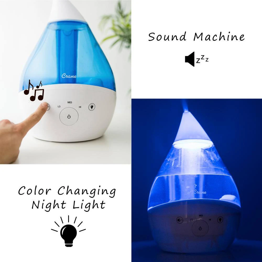Crane 1 Gal. Top Fill Drop Cool Mist Humidifier with Sound Machine for Medium to Large Rooms up to 500 sq. ft. - Blue/White 8 Crane 1 Gal. Top Fill Drop Cool Mist Humidifier with Sound Machine for Medium to Large Rooms up to 500 sq. ft. - Blue/White - Image 6