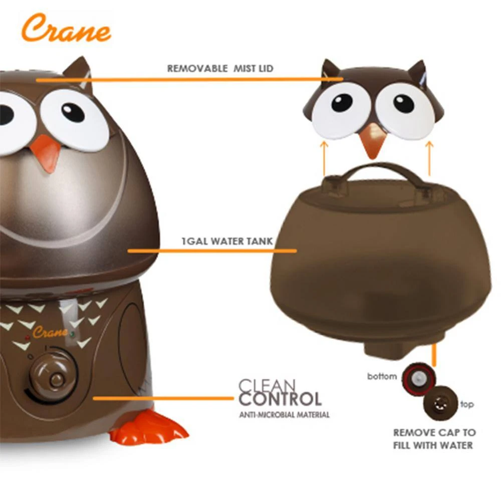 Crane 1 Gal. Adorable Ultrasonic Cool Mist Humidifier for Medium to Large Rooms up to 500 sq. ft. - Owl 10 Crane 1 Gal. Adorable Ultrasonic Cool Mist Humidifier for Medium to Large Rooms up to 500 sq. ft. - Owl - Image 8