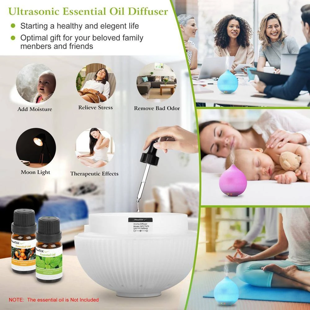 Tatahance 330ml White Aroma Diffuser Cool Mist Humidifier with 7 Color LED Lights 9 Tatahance 330ml White Aroma Diffuser Cool Mist Humidifier with 7 Color LED Lights - Image 7