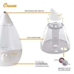 Crane 1 Gal. Drop Ultrasonic Cool Mist Humidifier for Medium to Large Rooms up to 500 sq. ft. - Clear/White 15 Crane 1 Gal. Drop Ultrasonic Cool Mist Humidifier for Medium to Large Rooms up to 500 sq. ft. - Clear/White -Air Quality Shop clear crane humidifiers ee 5301cw 1f 1000
