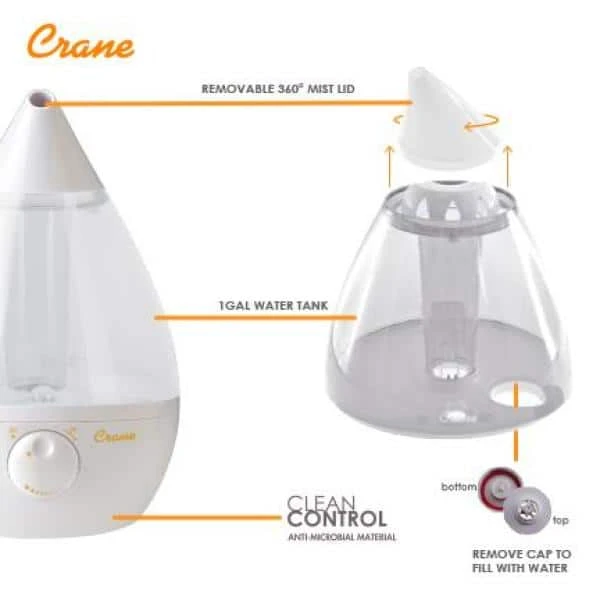 Crane 1 Gal. Drop Ultrasonic Cool Mist Humidifier for Medium to Large Rooms up to 500 sq. ft. - Clear/White 7 Crane 1 Gal. Drop Ultrasonic Cool Mist Humidifier for Medium to Large Rooms up to 500 sq. ft. - Clear/White - Image 5