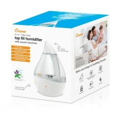 Crane 1 Gal. Top Fill Drop Cool Mist Humidifier with Sound Machine for Medium to Large Rooms up to 500 sq. ft. - Clear/White 13 Crane 1 Gal. Top Fill Drop Cool Mist Humidifier with Sound Machine for Medium to Large Rooms up to 500 sq. ft. - Clear/White -Air Quality Shop clear crane humidifiers ee 5306cw 1d 1000