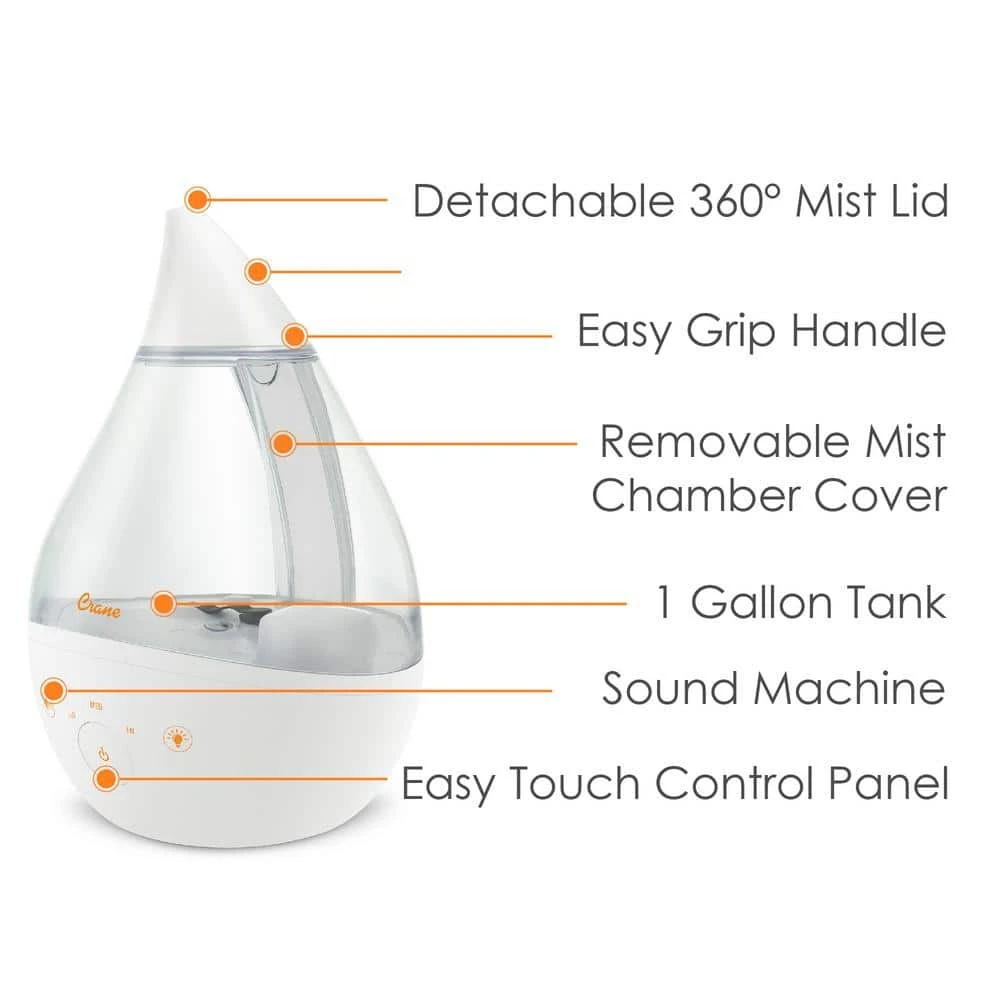 Crane 1 Gal. Top Fill Drop Cool Mist Humidifier with Sound Machine for Medium to Large Rooms up to 500 sq. ft. - Clear/White 7 Crane 1 Gal. Top Fill Drop Cool Mist Humidifier with Sound Machine for Medium to Large Rooms up to 500 sq. ft. - Clear/White - Image 5