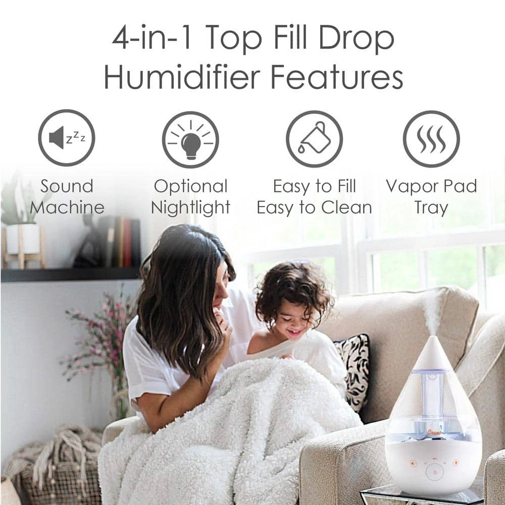 Crane 1 Gal. Top Fill Drop Cool Mist Humidifier with Sound Machine for Medium to Large Rooms up to 500 sq. ft. - Clear/White 6 Crane 1 Gal. Top Fill Drop Cool Mist Humidifier with Sound Machine for Medium to Large Rooms up to 500 sq. ft. - Clear/White - Image 4