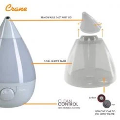 Crane 1 Gal. Drop Ultrasonic Cool Mist Humidifier for Medium to Large Rooms up to 500 sq. ft. - Grey 12 Crane 1 Gal. Drop Ultrasonic Cool Mist Humidifier for Medium to Large Rooms up to 500 sq. ft. - Grey -Air Quality Shop grays crane humidifiers ee 5301gr fa 1000