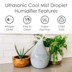 Crane 0.5 Gal. Droplet Ultrasonic Cool Mist Humidifier for Small to Medium Rooms up to 250 sq. ft. - Grey -Air Quality Shop grays crane humidifiers ee 5302gr 4f 1000