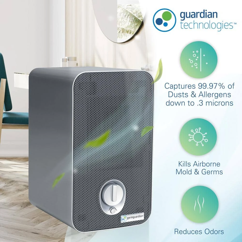 GermGuardian 4-in-1 Tabletop Air Purifier with HEPA filter, UV Sanitizer for Small Rooms, Grey 8 GermGuardian 4-in-1 Tabletop Air Purifier with HEPA filter, UV Sanitizer for Small Rooms, Grey - Image 6