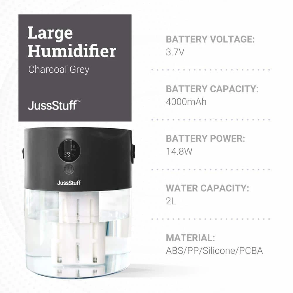 JussStuff Cool Mist, 2 l Tank Portable Humidifier for Large Room with Smart Time Control and Multiple Mist Modes, Charcoal Grey 8 JussStuff Cool Mist, 2 l Tank Portable Humidifier for Large Room with Smart Time Control and Multiple Mist Modes, Charcoal Grey - Image 6