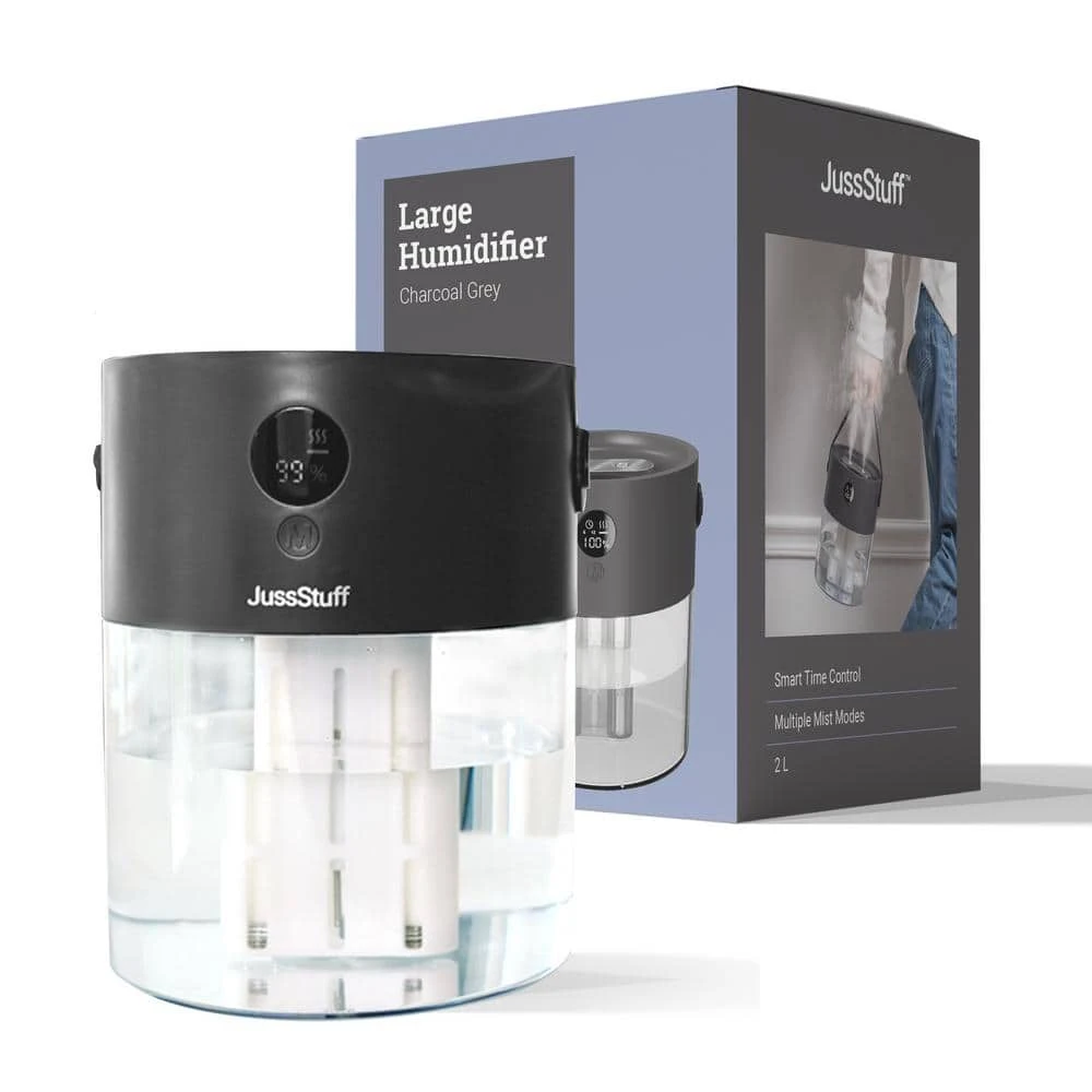 JussStuff Cool Mist, 2 l Tank Portable Humidifier for Large Room with Smart Time Control and Multiple Mist Modes, Charcoal Grey 3 JussStuff Cool Mist, 2 l Tank Portable Humidifier for Large Room with Smart Time Control and Multiple Mist Modes, Charcoal Grey