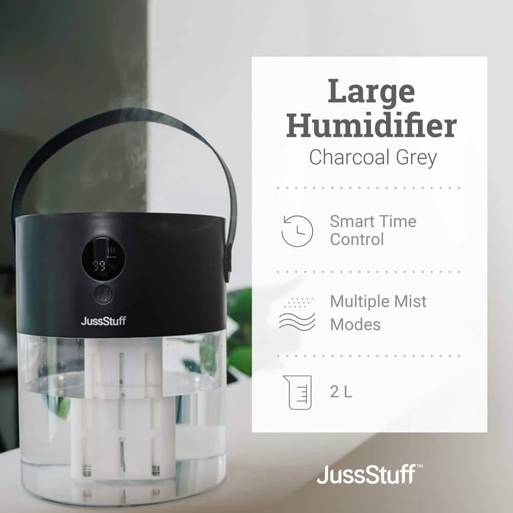 JussStuff Cool Mist, 2 l Tank Portable Humidifier for Large Room with Smart Time Control and Multiple Mist Modes, Charcoal Grey 5 JussStuff Cool Mist, 2 l Tank Portable Humidifier for Large Room with Smart Time Control and Multiple Mist Modes, Charcoal Grey - Image 3