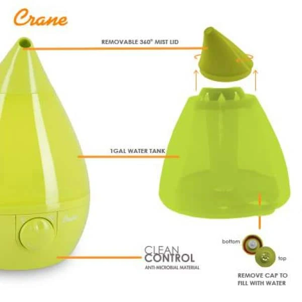 Crane 1 Gal. Drop Ultrasonic Cool Mist Humidifier for Medium to Large Rooms up to 500 sq. ft. - Green 5 Crane 1 Gal. Drop Ultrasonic Cool Mist Humidifier for Medium to Large Rooms up to 500 sq. ft. - Green - Image 3