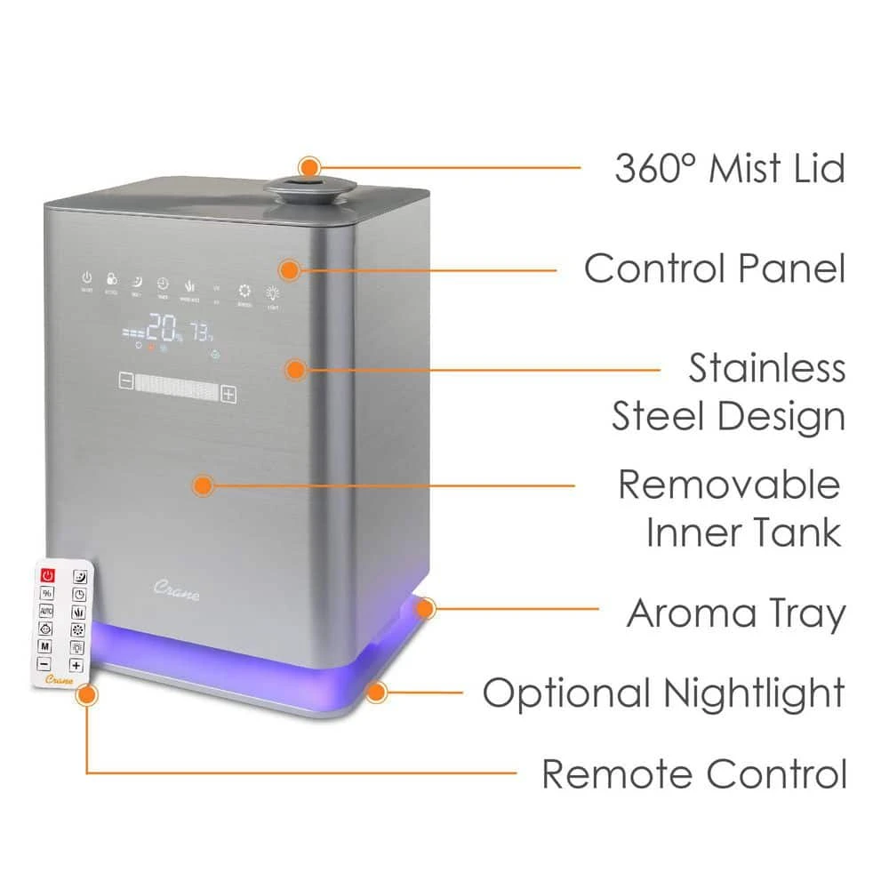 Crane 1.2 Gal. Warm & Cool Mist Top Fill Humidifier with Remote for Medium to Large Rooms up to 500 sq. ft 4 Crane 1.2 Gal. Warm & Cool Mist Top Fill Humidifier with Remote for Medium to Large Rooms up to 500 sq. ft - Image 3