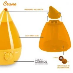 Crane 1 Gal. Drop Ultrasonic Cool Mist Humidifier for Medium to Large Rooms up to 500 sq. ft. - Orange -Air Quality Shop oranges peaches crane humidifiers ee 5301o 66 1000