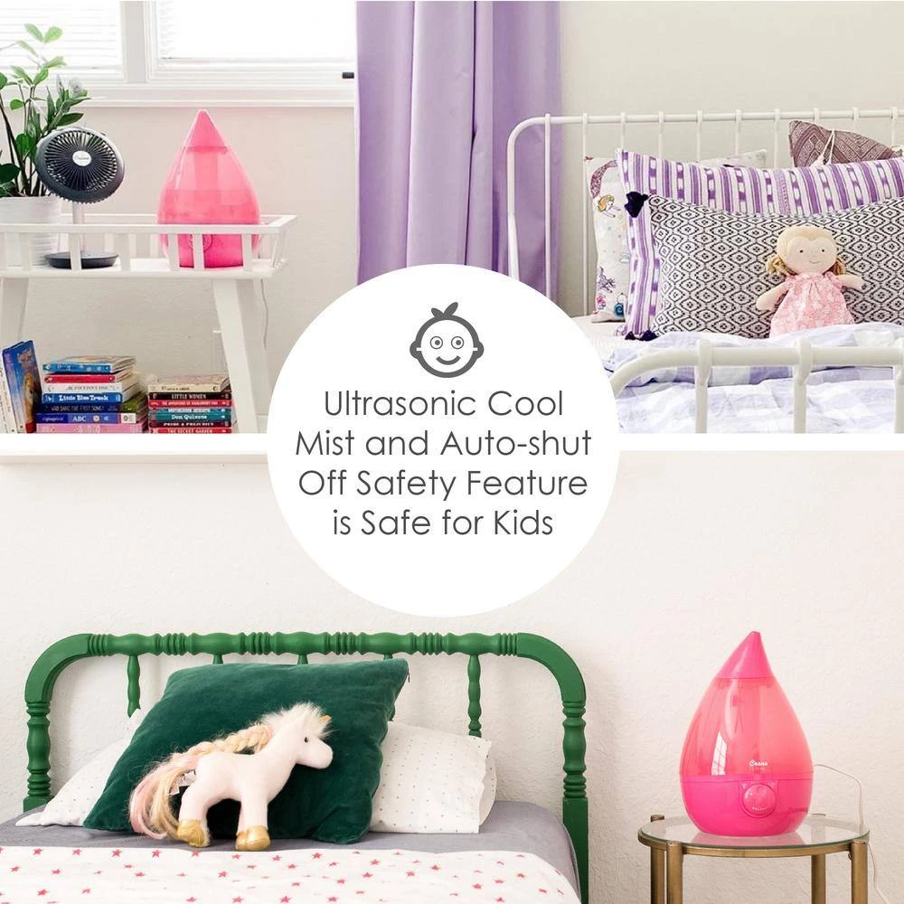 Crane 1 Gal. Drop Ultrasonic Cool Mist Humidifier for Medium to Large Rooms up to 500 sq. ft. - Pink 8 Crane 1 Gal. Drop Ultrasonic Cool Mist Humidifier for Medium to Large Rooms up to 500 sq. ft. - Pink - Image 6