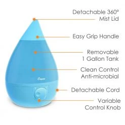 Crane 1 Gal. Drop Ultrasonic Cool Mist Humidifier for Medium to Large Rooms up to 500 sq. ft. - Aqua -Air Quality Shop turquoises aquas crane humidifiers ee 5301b 4f 1000