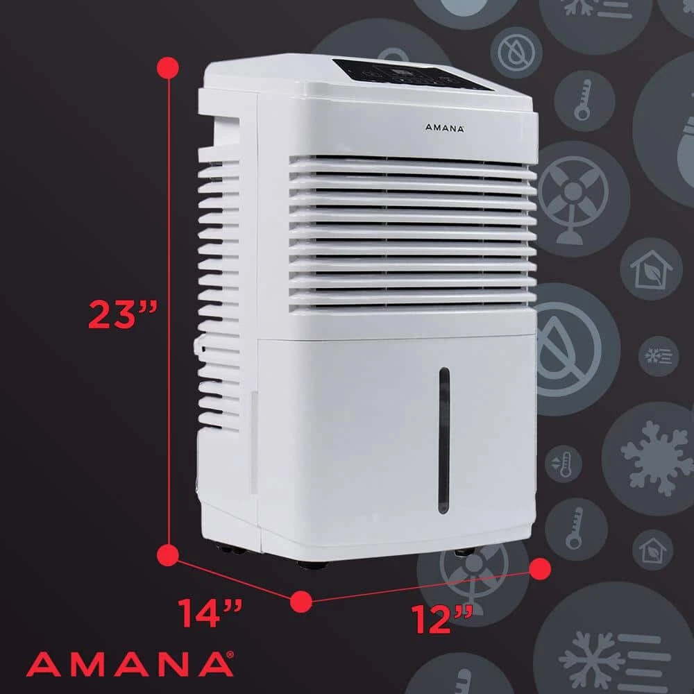Amana 35 pt. Portable Dehumidifier with Adjustable Humidistat, Auto Shut-Off, 24-Hour Timer for Bathrooms, Basements, Bedrooms 5 Amana 35 pt. Portable Dehumidifier with Adjustable Humidistat, Auto Shut-Off, 24-Hour Timer for Bathrooms, Basements, Bedrooms - Image 3