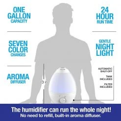 Bell + Howell 1 Gal. Capacity Ultrasonic Color Changing Humidifier with Cool Mist and Aroma Diffuser 9 Bell + Howell 1 Gal. Capacity Ultrasonic Color Changing Humidifier with Cool Mist and Aroma Diffuser -Air Quality Shop whites bell howell humidifiers 9959 1f 1000