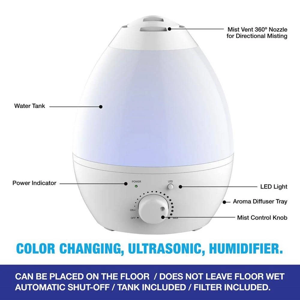 Bell + Howell 1 Gal. Capacity Ultrasonic Color Changing Humidifier with Cool Mist and Aroma Diffuser 4 Bell + Howell 1 Gal. Capacity Ultrasonic Color Changing Humidifier with Cool Mist and Aroma Diffuser - Image 2