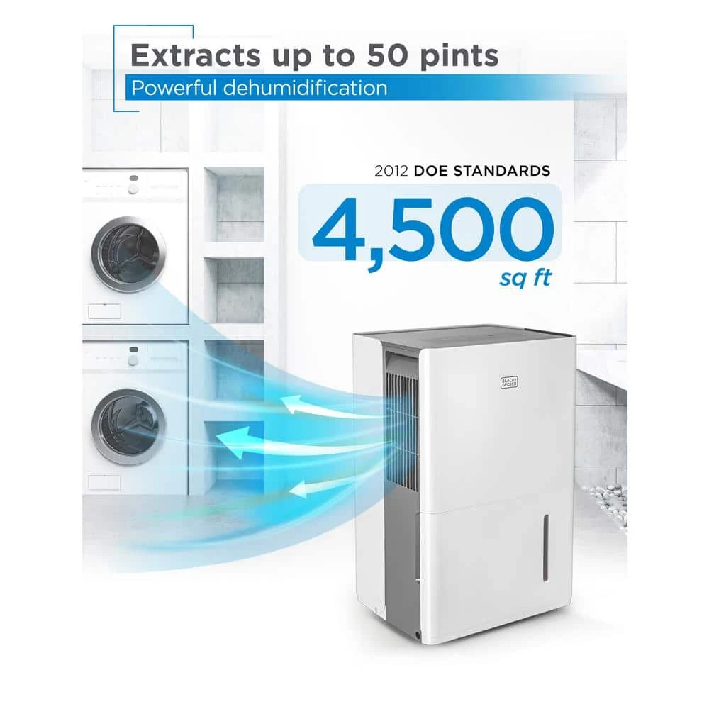 BLACK+DECKER 50-Pint Portable Dehumidifier With Bucket and Built-in Pump 4 BLACK+DECKER 50-Pint Portable Dehumidifier With Bucket and Built-in Pump - Image 2