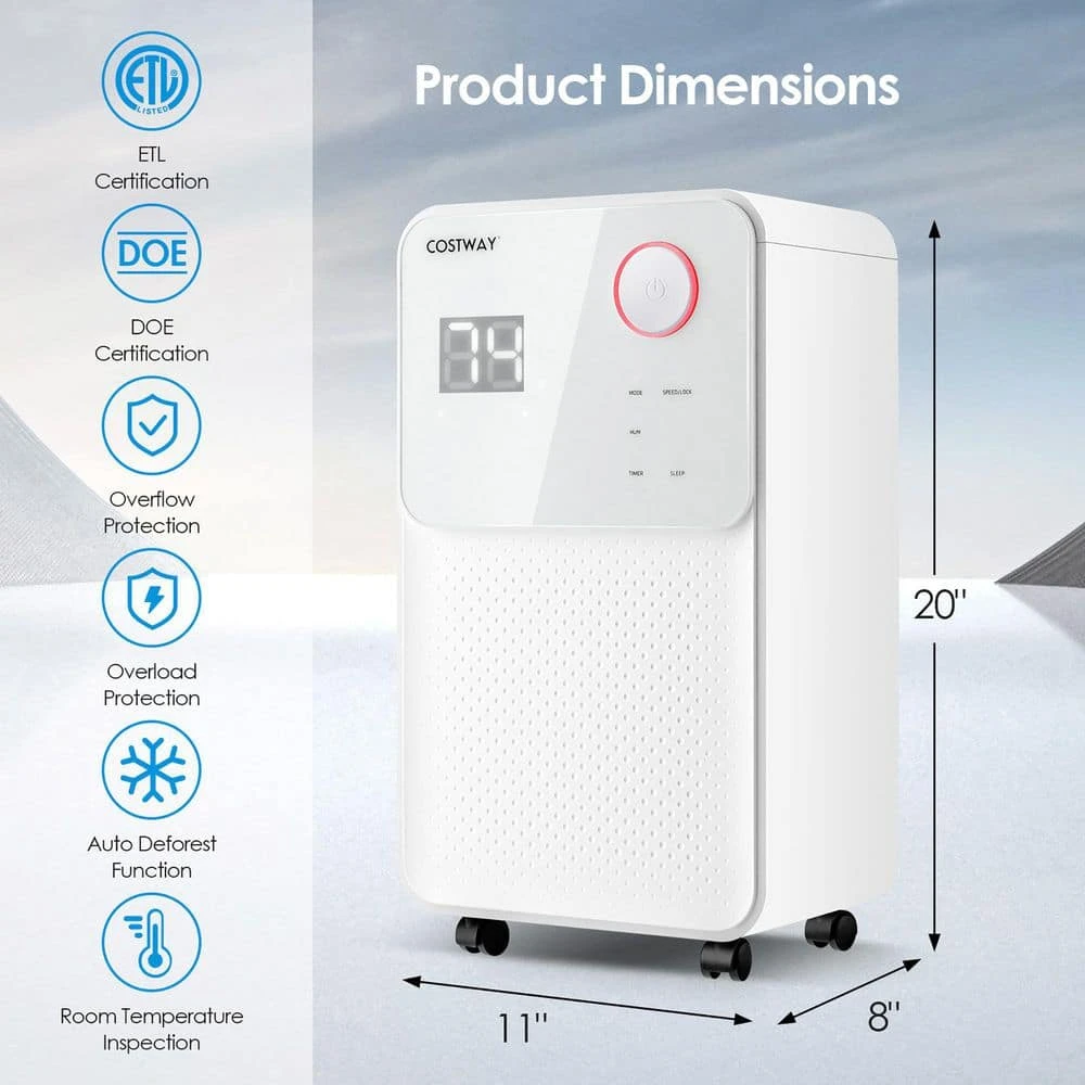 Costway 32-Pints 2000 sq.ft. Dehumidifier for Home and Basements w/3-Color Digital Display 5 Costway 32-Pints 2000 sq.ft. Dehumidifier for Home and Basements w/3-Color Digital Display - Image 3