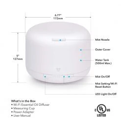 Geeni Smart Wifi Essential Oil Aromatherapy 500ml Ultrasonic Diffuser and Humidifier with Alexa and Google Home Voice Control -Air Quality Shop whites geeni humidifiers gn wa010 199 fa 1000