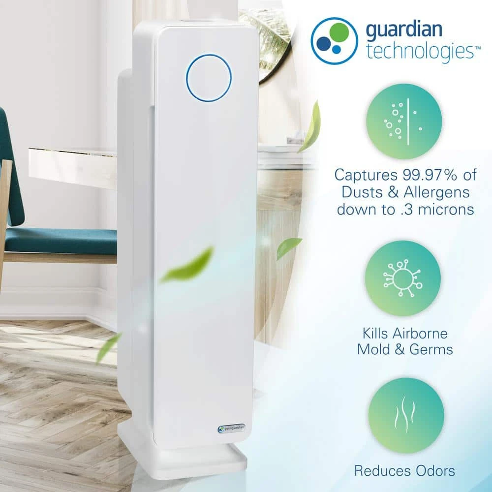 GermGuardian Elite 4-in-1, 5 Speed Air Purifier with True HEPA filter, UV Sanitizer for Medium Rooms up to 167 Sq. Ft. White 8 GermGuardian Elite 4-in-1, 5 Speed Air Purifier with True HEPA filter, UV Sanitizer for Medium Rooms up to 167 Sq. Ft. White - Image 6