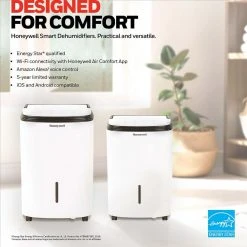 Honeywell Smart WiFi Energy Star Dehumidifier for Medium Basements & Rooms Up to 3000 sq. ft. with Alexa Voice Control -Air Quality Shop whites honeywell dehumidifiers tp50awkn 66 1000