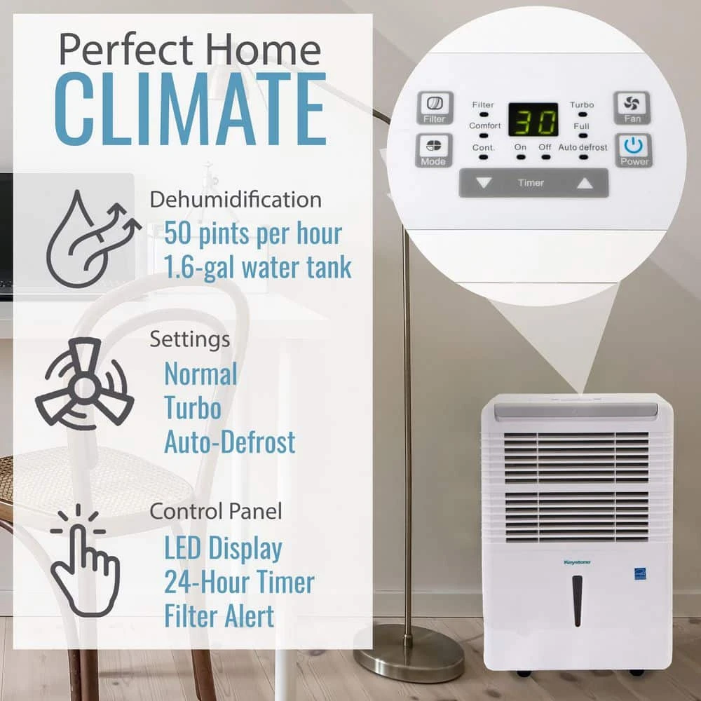 Keystone 35-Pint Dehumidifier with Electronic Controls in White 4 Keystone 35-Pint Dehumidifier with Electronic Controls in White - Image 2
