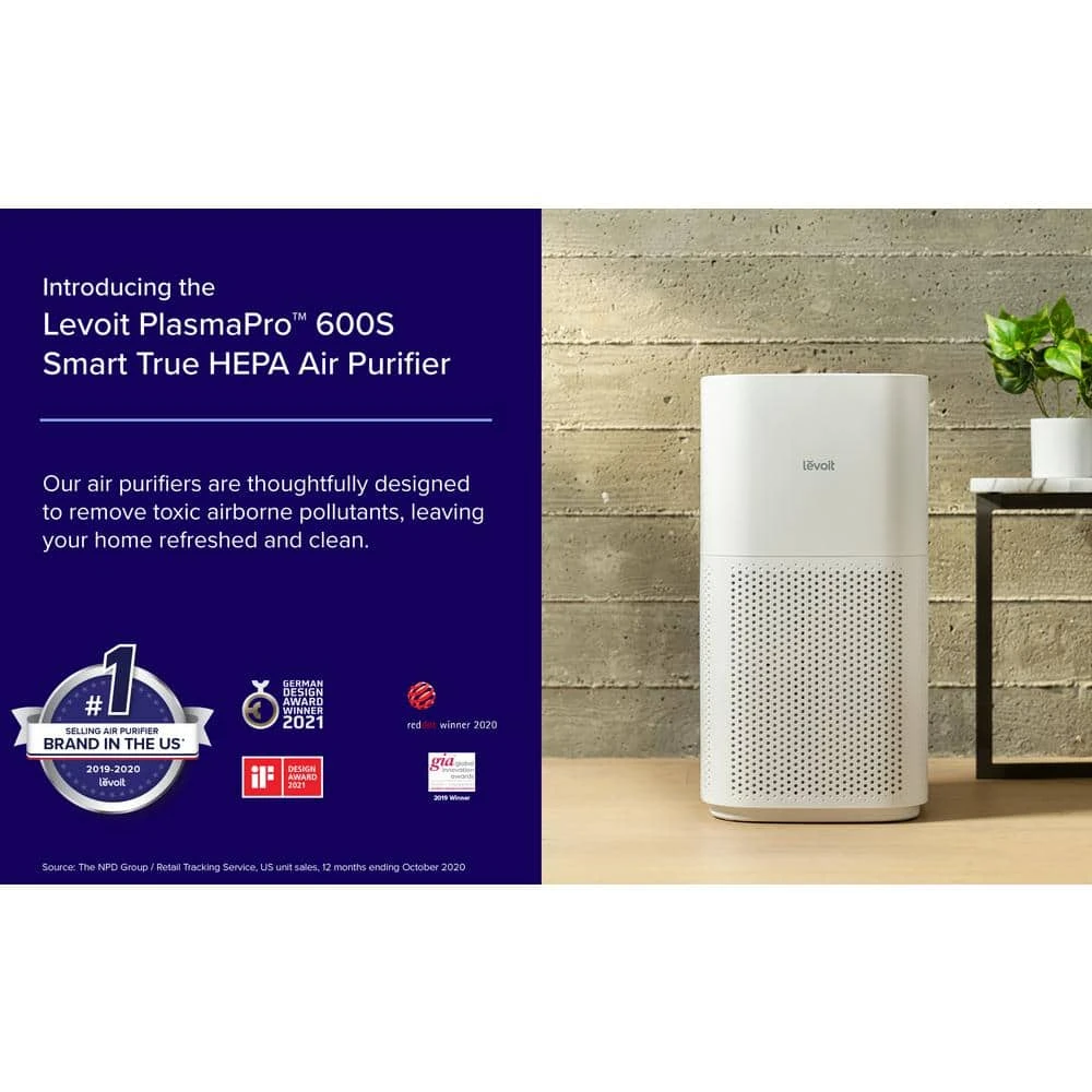 LEVOIT PlasmaPro 600S Smart True 635 sq.ft. White Panel HEPA Air Purifier 5 LEVOIT PlasmaPro 600S Smart True 635 sq.ft. White Panel HEPA Air Purifier - Image 3