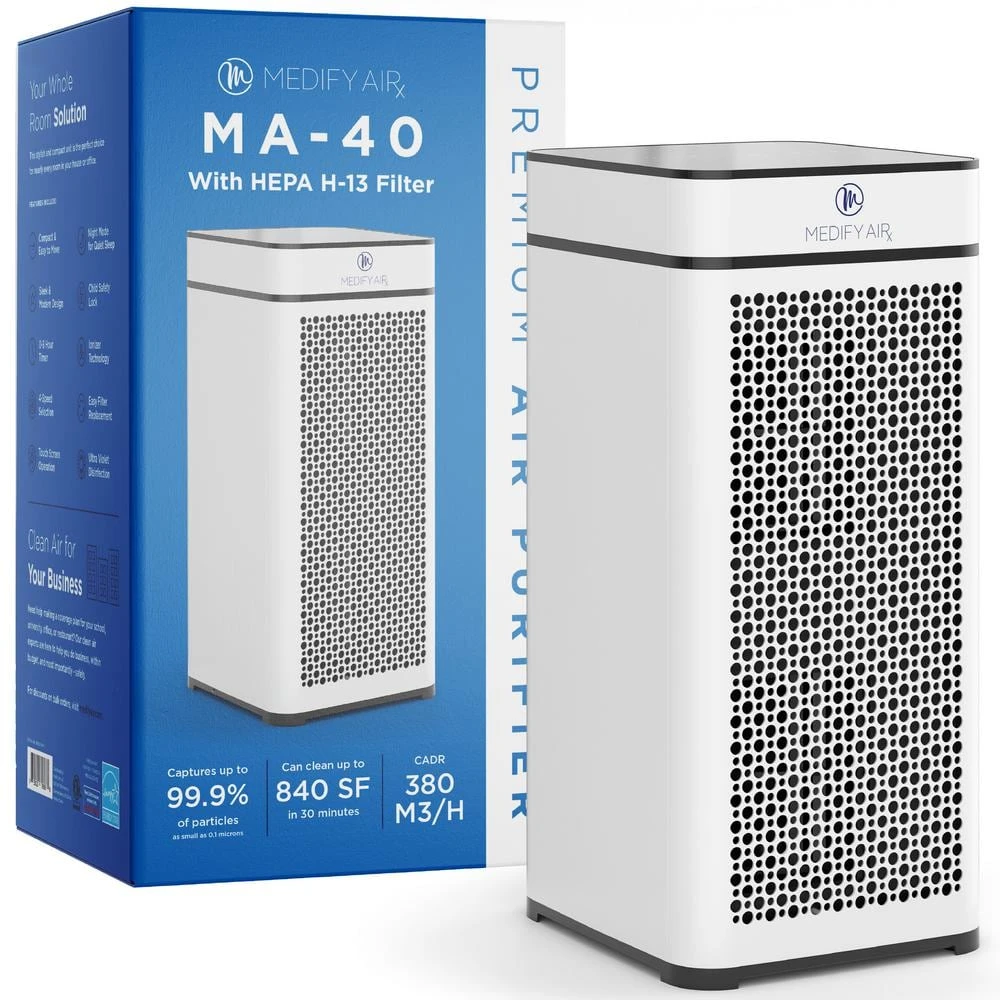 MEDIFY AIR Air Purifier with H13 True HEPA Filter 840 sq. ft. Coverage 99.9% Removal to 0.1 Microns White (1-Pack) 3 MEDIFY AIR Air Purifier with H13 True HEPA Filter 840 sq. ft. Coverage 99.9% Removal to 0.1 Microns White (1-Pack)