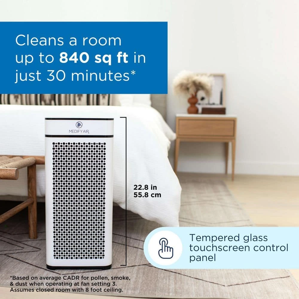 MEDIFY AIR Air Purifier with H13 True HEPA Filter 840 sq. ft. Coverage 99.9% Removal to 0.1 Microns White (1-Pack) 4 MEDIFY AIR Air Purifier with H13 True HEPA Filter 840 sq. ft. Coverage 99.9% Removal to 0.1 Microns White (1-Pack) - Image 2