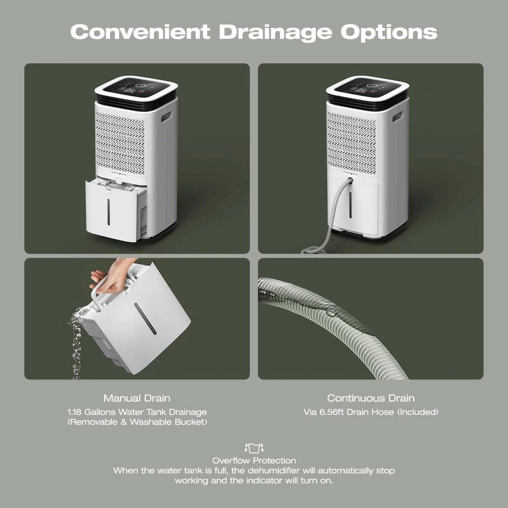 Waykar 70-Pint Capacity Smart Dehumidifier Covering Up To 4,500 Square Feet With 1.18 Gallon Water Tank And Four Water Outlets 9 Waykar 70-Pint Capacity Smart Dehumidifier Covering Up To 4,500 Square Feet With 1.18 Gallon Water Tank And Four Water Outlets - Image 7