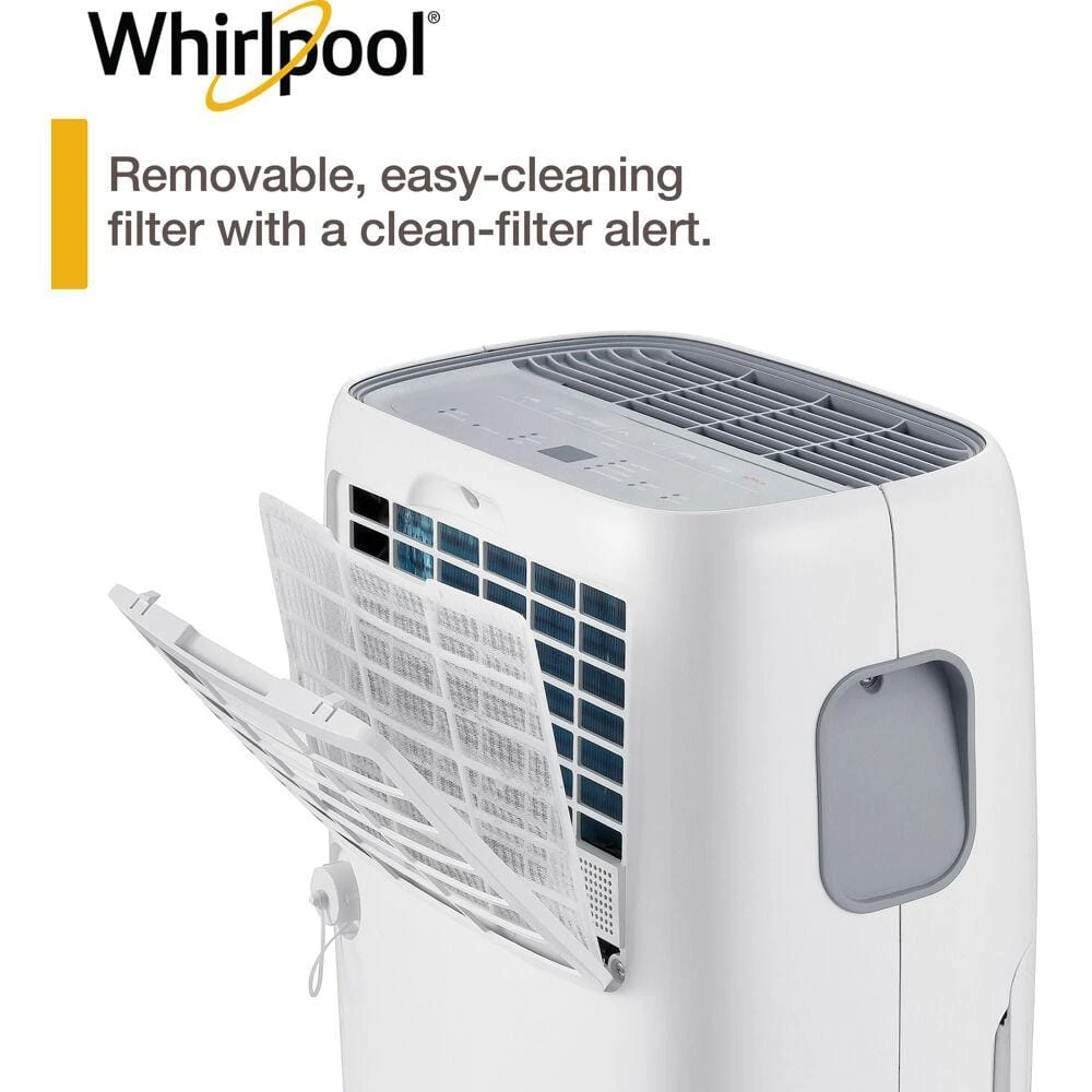 Whirlpool 50-Pint Portable Dehumidifier with 24-Hour Timer, Auto Shut-Off, Easy-Clean Filter, Auto-Restart and Wheels 8 Whirlpool 50-Pint Portable Dehumidifier with 24-Hour Timer, Auto Shut-Off, Easy-Clean Filter, Auto-Restart and Wheels - Image 6