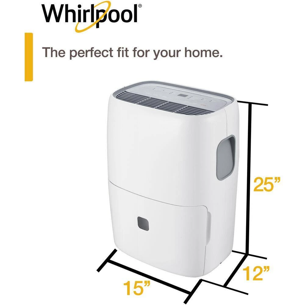 Whirlpool 50-Pint Portable Dehumidifier with Built-In Pump, 24-Hour Timer, Auto Shut-Off, Easy-Clean Filter and Auto-Restart 7 Whirlpool 50-Pint Portable Dehumidifier with Built-In Pump, 24-Hour Timer, Auto Shut-Off, Easy-Clean Filter and Auto-Restart - Image 5